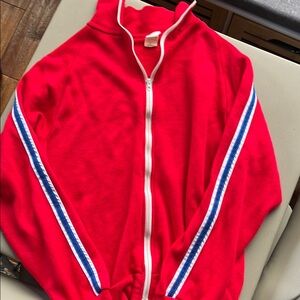 Vintage 70’s Warm Kids Red Jacket with Blue and White Stripes